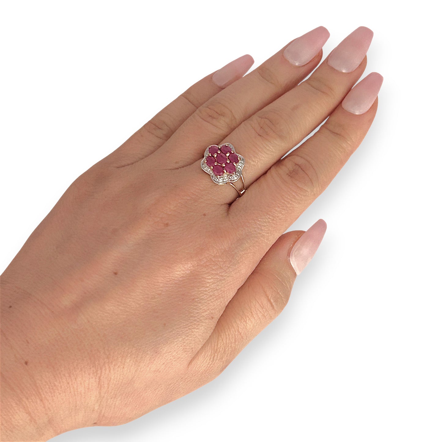 GOLD DEAL | FLASH SALE 9ct (9K) Gold Ruby & Diamond Cluster Lavish Ring Valuation $1,625