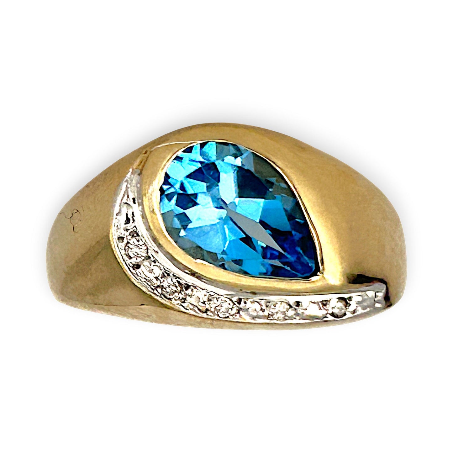 GOLD DEAL | 9ct (9K) Gold Pear-Cut Blue Topaz & Diamond Accent Ring Valuation $2,000