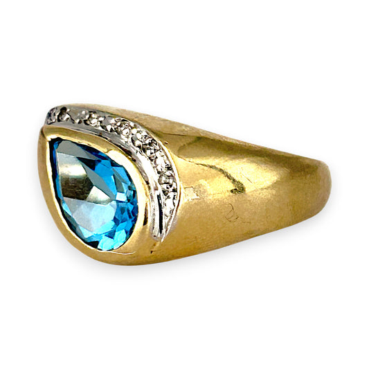 GOLD DEAL | 9ct (9K) Gold Pear-Cut Blue Topaz & Diamond Accent Ring Valuation $2,000