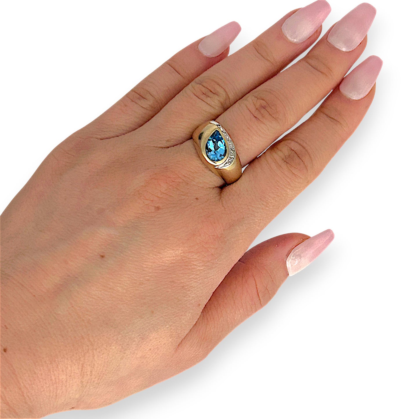 GOLD DEAL | 9ct (9K) Gold Pear-Cut Blue Topaz & Diamond Accent Ring Valuation $2,000