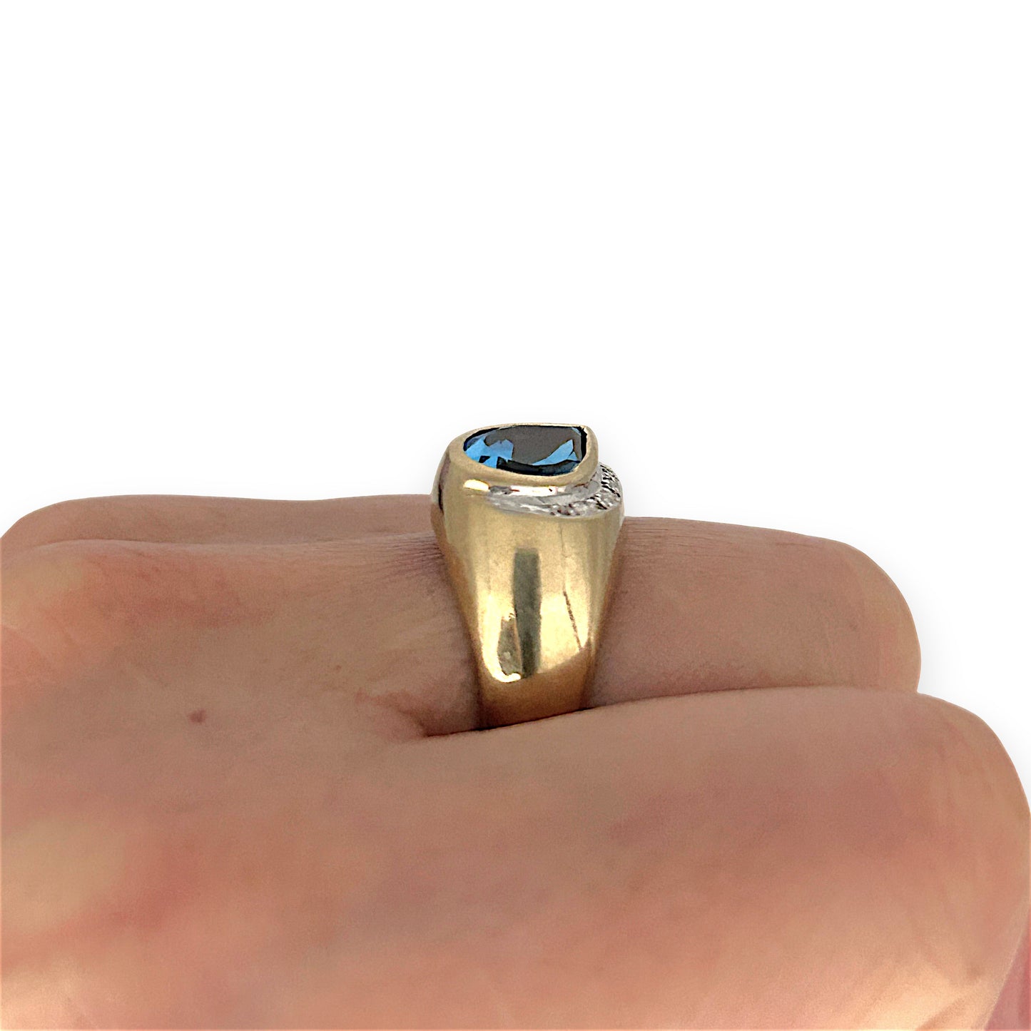 GOLD DEAL | 9ct (9K) Gold Pear-Cut Blue Topaz & Diamond Accent Ring Valuation $2,000