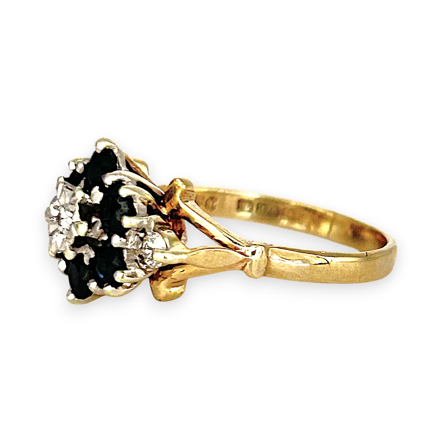 GOLD DEAL | 9ct (9K) Gold Sapphire & Diamond Floral Cluster Ring Valuation $1,600