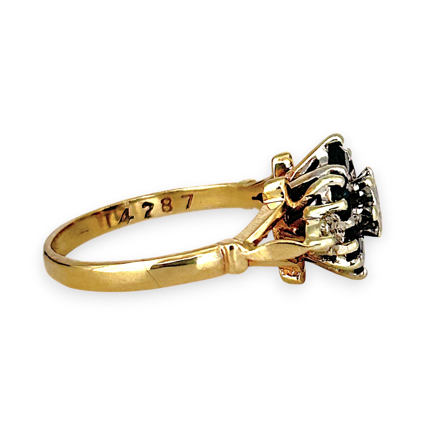 GOLD DEAL | 9ct (9K) Gold Sapphire & Diamond Floral Cluster Ring Valuation $1,600