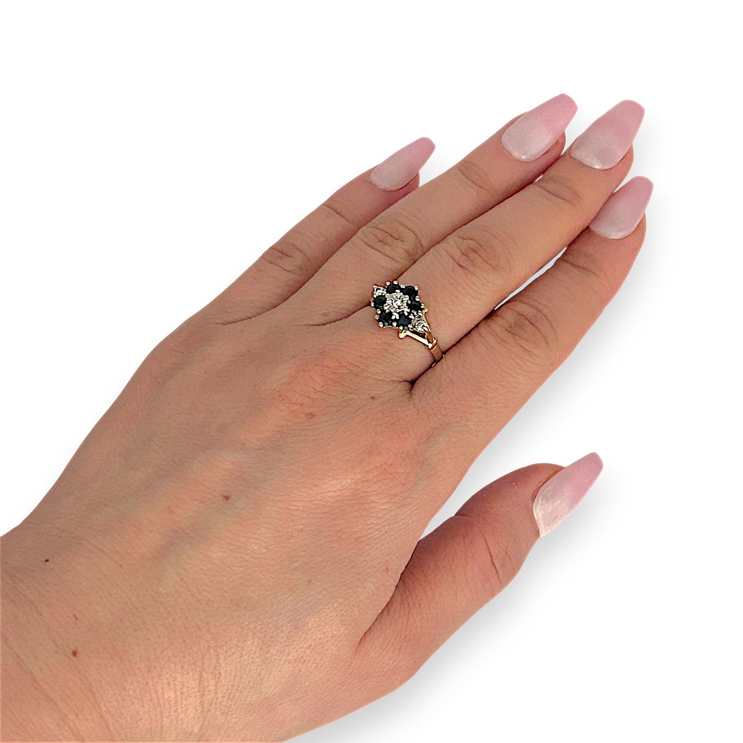 GOLD DEAL | 9ct (9K) Gold Sapphire & Diamond Floral Cluster Ring Valuation $1,600