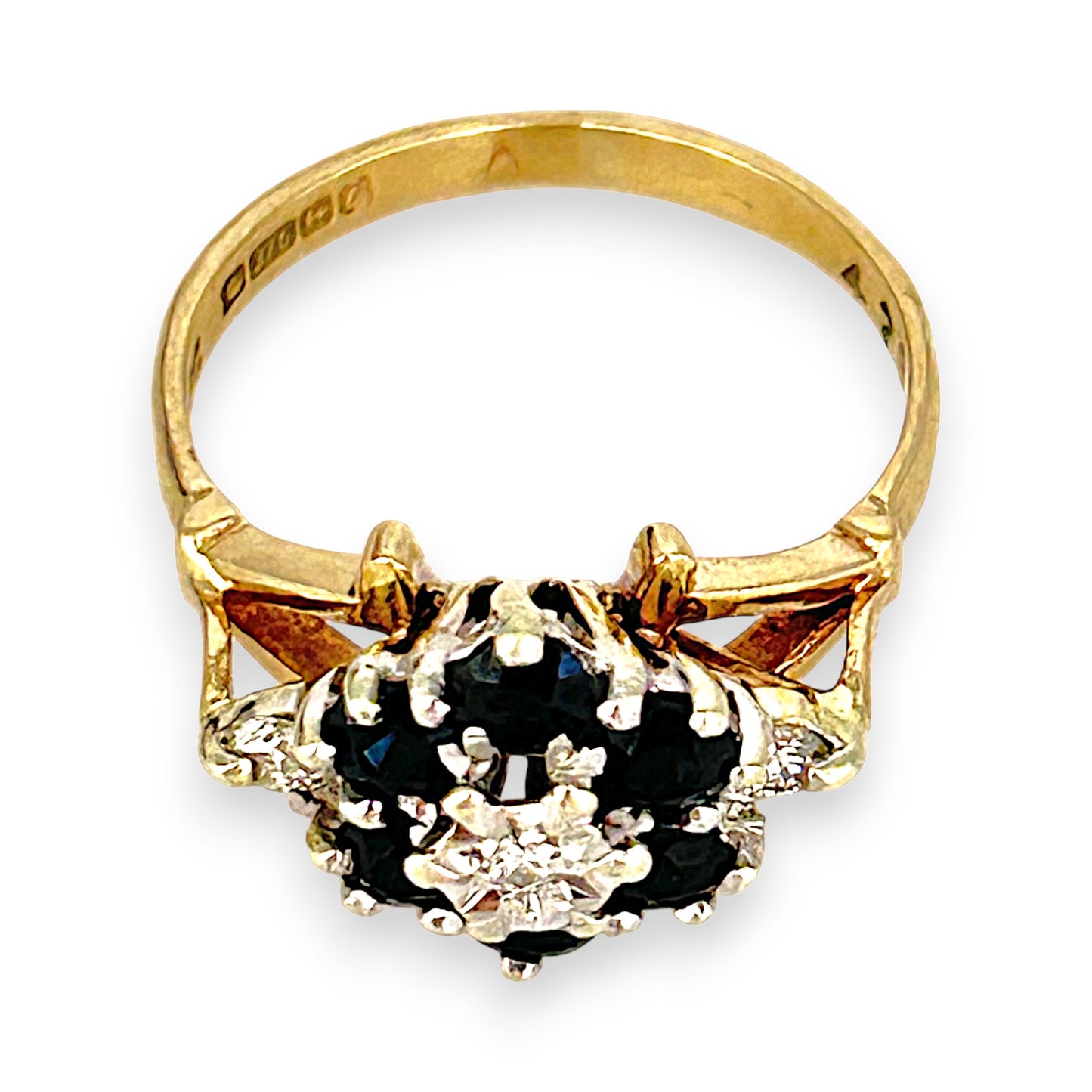 GOLD DEAL | 9ct (9K) Gold Sapphire & Diamond Floral Cluster Ring Valuation $1,600