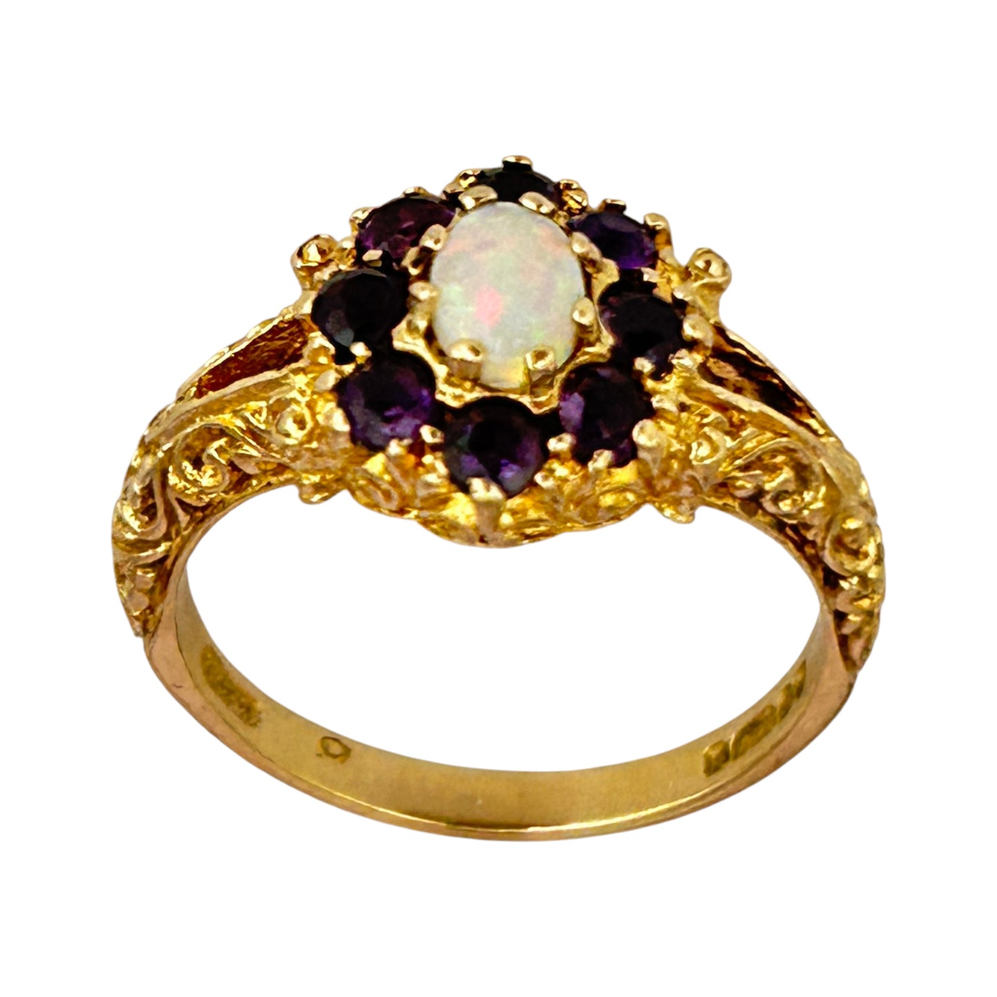 GOLD DEAL | FLASH SALE 9ct (9K) Gold Luminous Opal & Amethyst Dress Ring Valuation $1,650