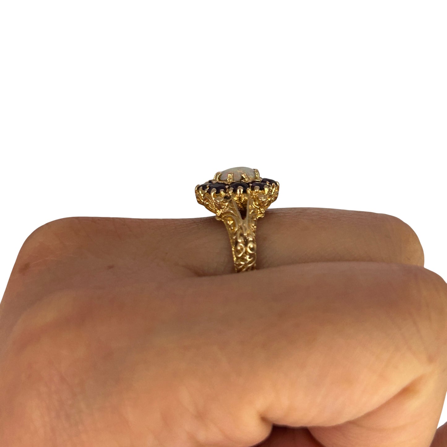 GOLD DEAL | FLASH SALE 9ct (9K) Gold Luminous Opal & Amethyst Dress Ring Valuation $1,650