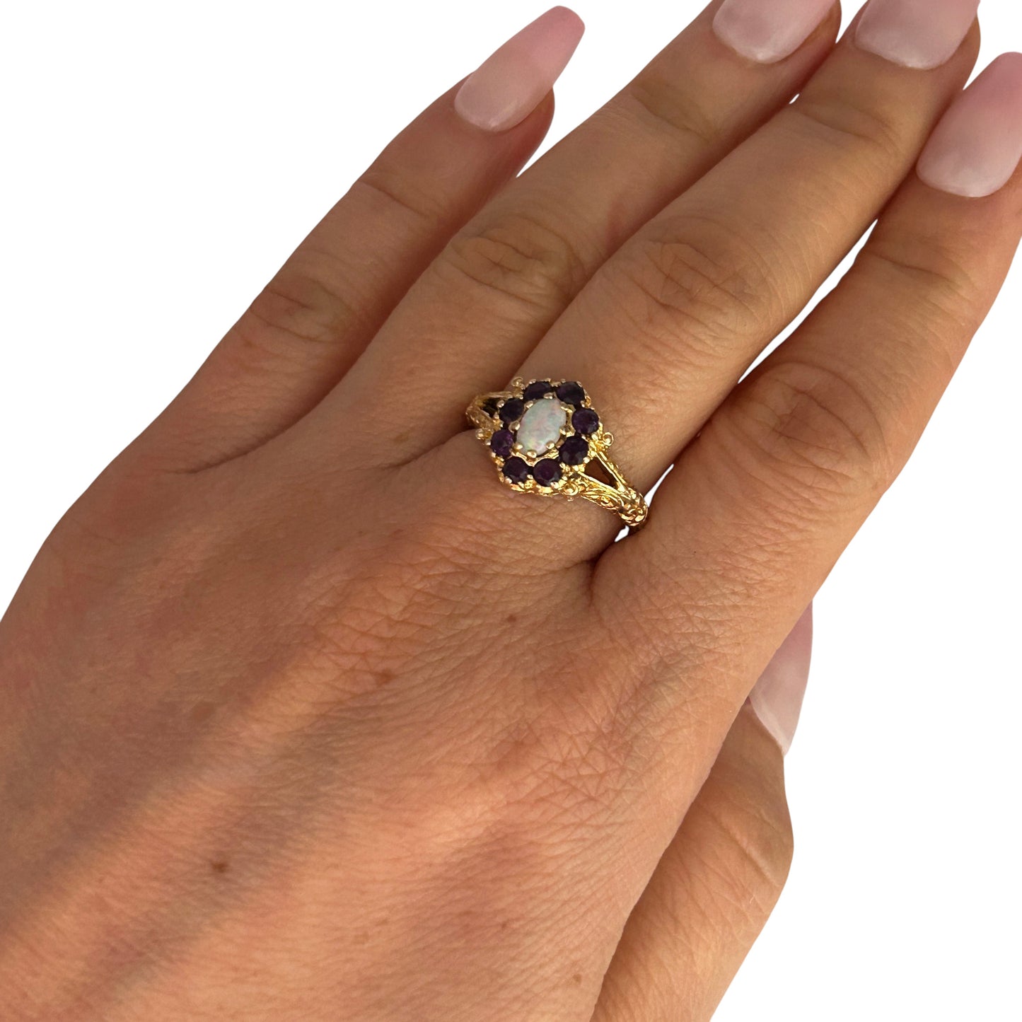 GOLD DEAL | FLASH SALE 9ct (9K) Gold Luminous Opal & Amethyst Dress Ring Valuation $1,650