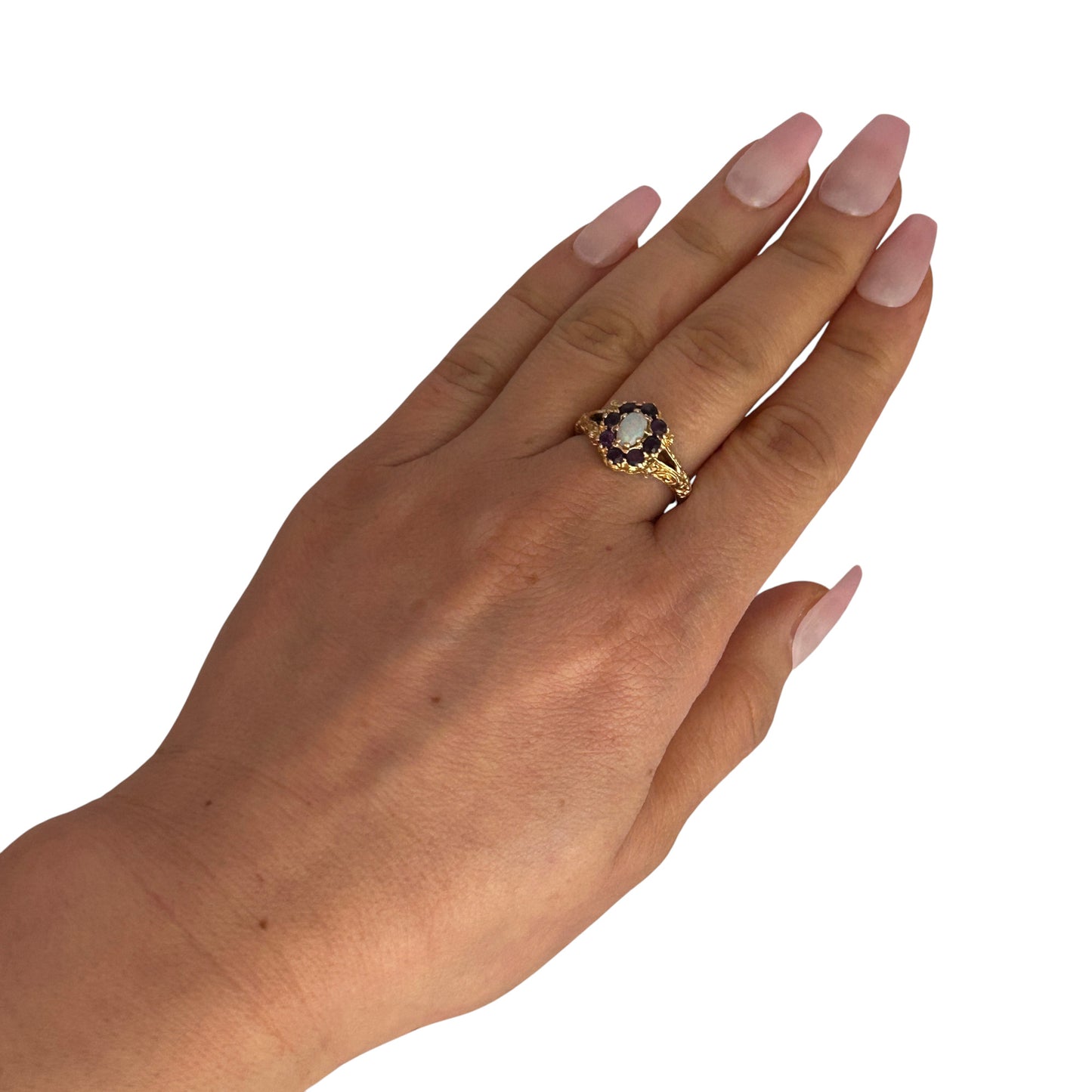 GOLD DEAL | FLASH SALE 9ct (9K) Gold Luminous Opal & Amethyst Dress Ring Valuation $1,650