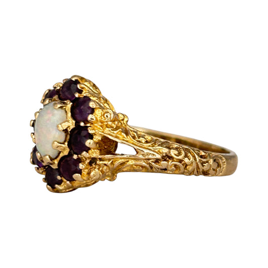 GOLD DEAL | 9ct (9K) Gold Luminous Opal & Amethyst Dress Ring Valuation $1,650