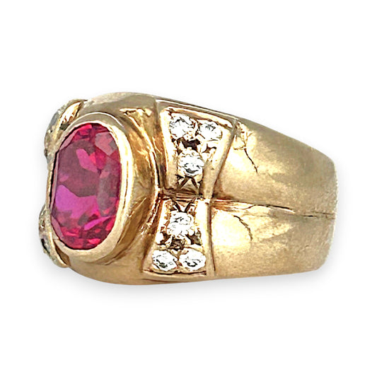 GOLD DEAL | 9ct (9K) Gold Royal Flame Ruby & CZ Dress Ring Valuation $2,400