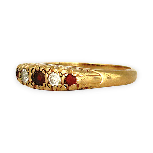 GOLD DEAL | 9ct Gold Garnet & CZ Five-Stone Ring - Symphony in Crimson