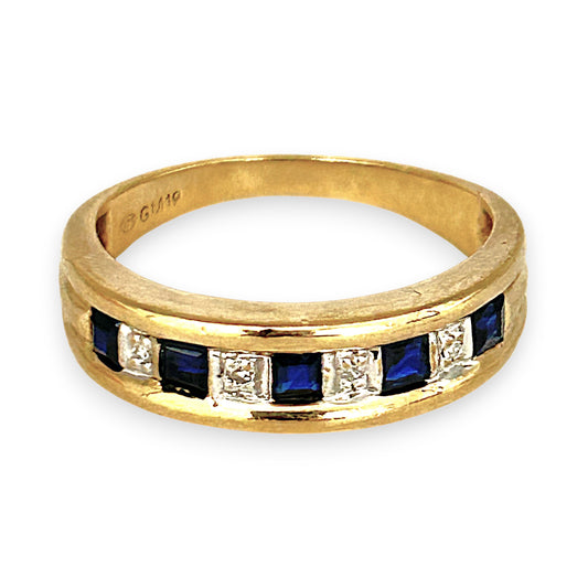 GOLD DEAL | 9ct (9K) Gold Midnight Gleam Sapphire & Diamond Band Ring O