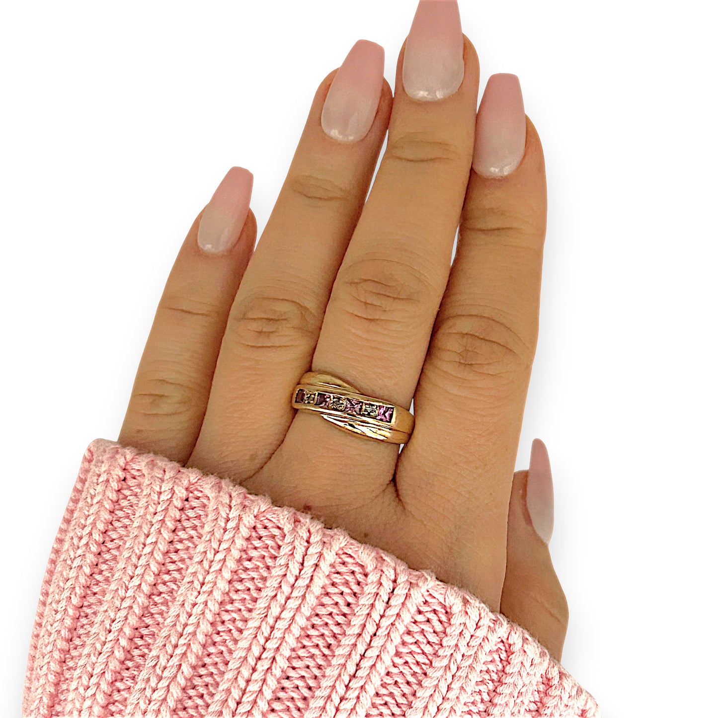 GOLD DEAL | 9ct (9K) Gold Blush Harmony Pink Sapphire & Diamond Ring Size N