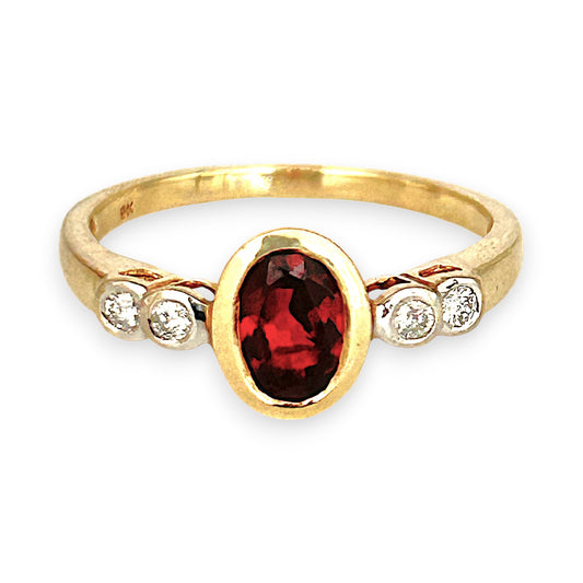 GOLD DEAL | 9ct (9K) Gold Crimson Grace Ruby & Diamond Ring Size P