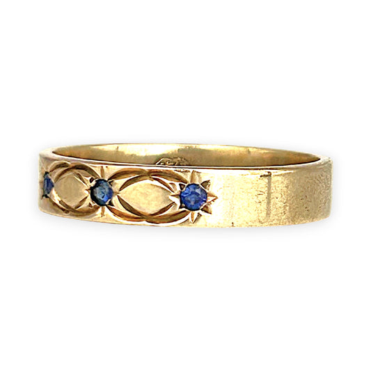 GOLD DEAL | 9ct Gold Celestial Band – Blue Sapphire Star Trio