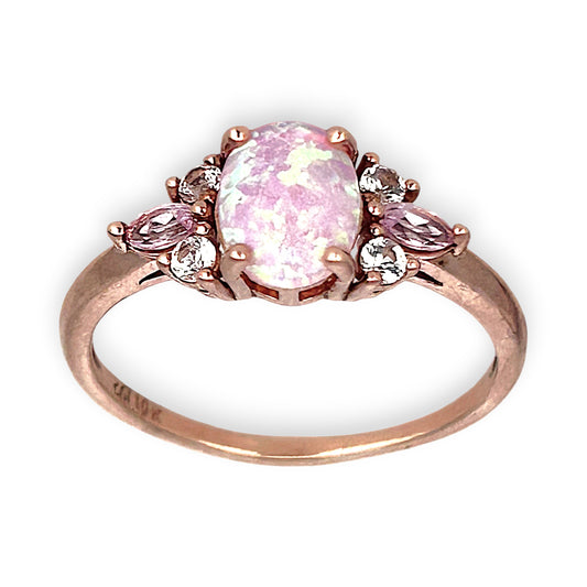 GOLD DEAL | 10ct (10K) Rose Gold Refurbished Opal Aurora Ring Size Q