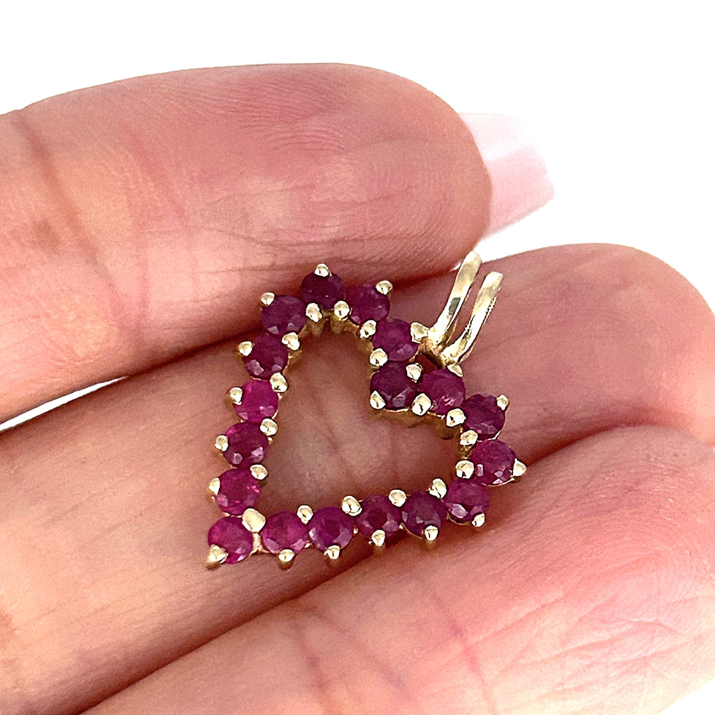 GOLD DEAL | 10ct (10K) Gold Open Heart Natural Ruby Pendant