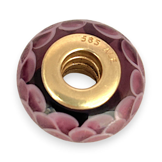 XMAS DEAL | 14kt Gold Core Pandora Murano Charm - Glass Pink Lotus