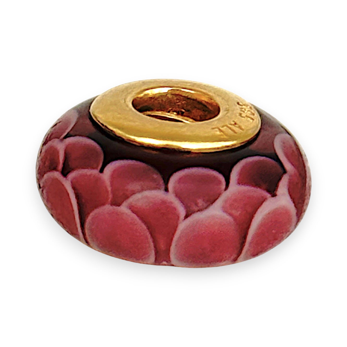 GOLD DEAL | 14ct (14K) Gold Core Pandora Murano Charm - Glass Pink Lotus