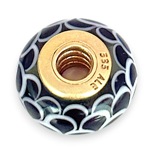 XMAS DEAL | 14kt Gold Core Pandora Murano Charm - Black/White Lotus