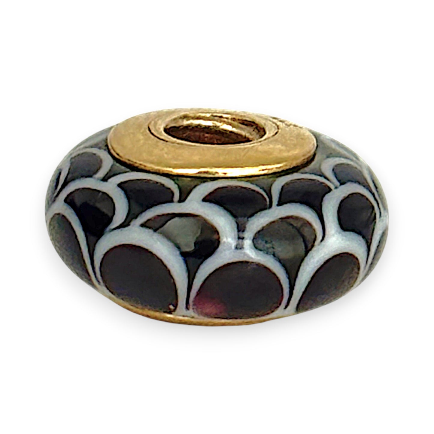 GOLD DEAL | 14ct (14K) Gold Core Pandora Murano Charm - Black/White Lotus