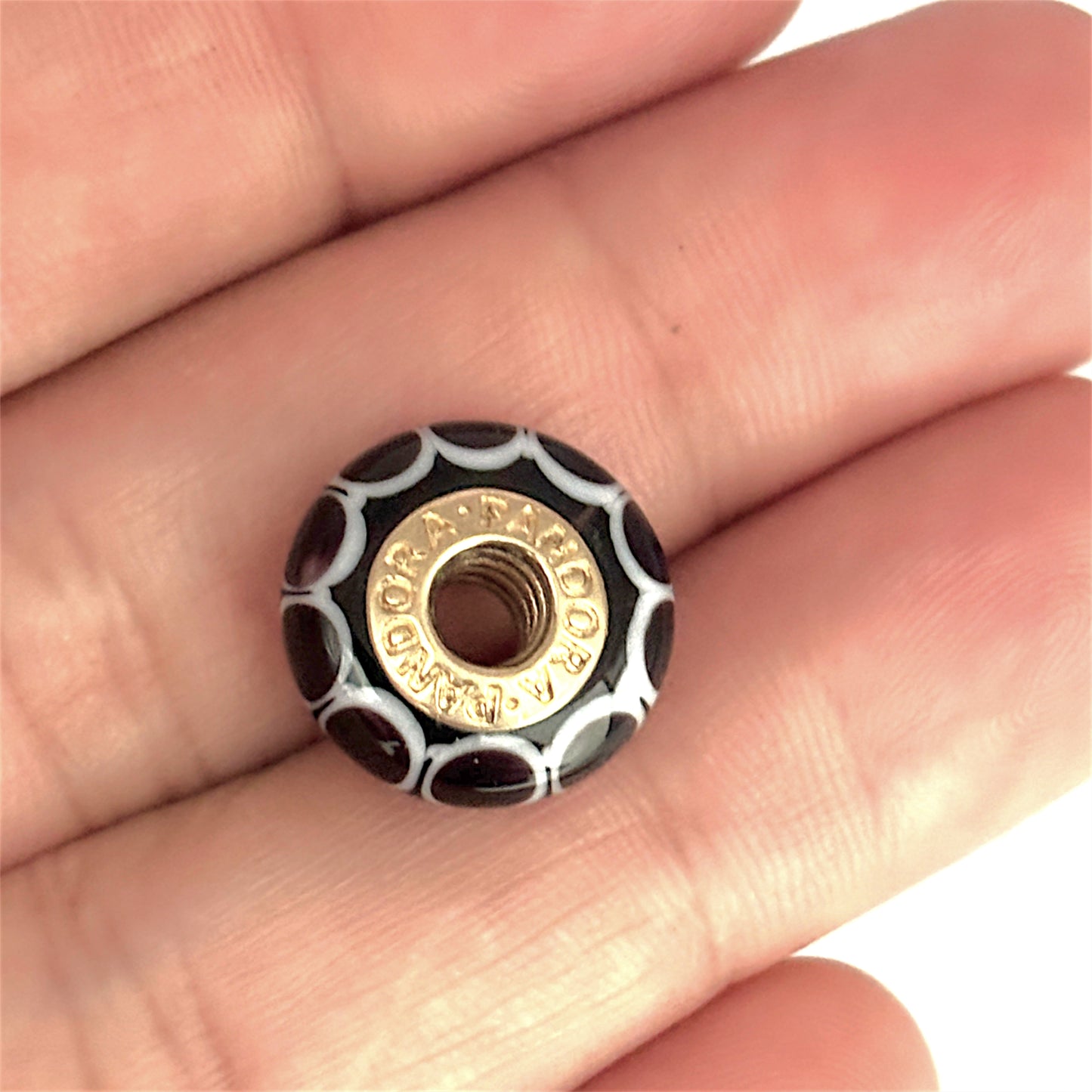 GOLD DEAL | 14ct (14K) Gold Core Pandora Murano Charm - Black/White Lotus