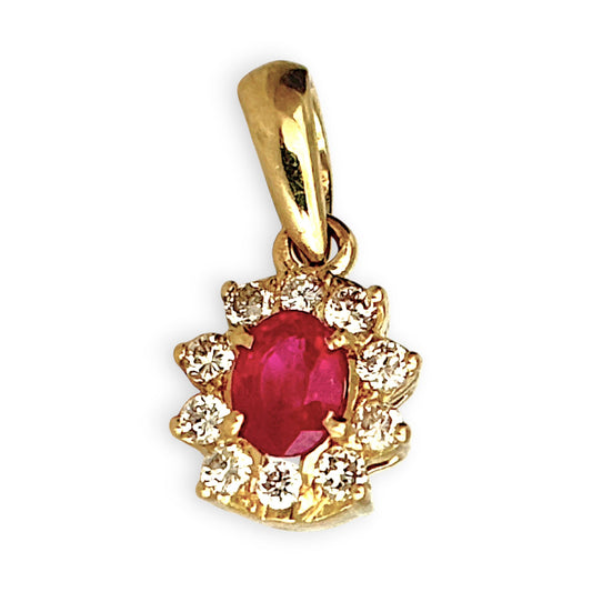 GOLD DEAL | 18ct (18K) Gold Natural Ruby & Diamond Halo Pendant