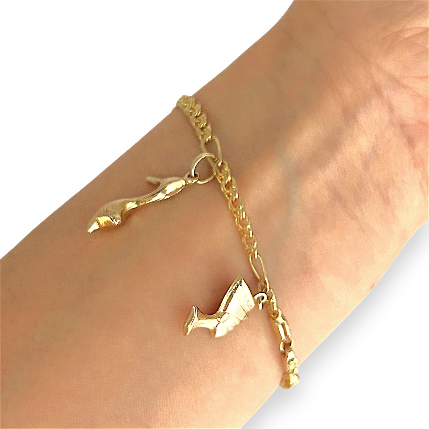 GOLD DEAL | 14ct (14K) Gold 5 Charms Bracelet 18cm