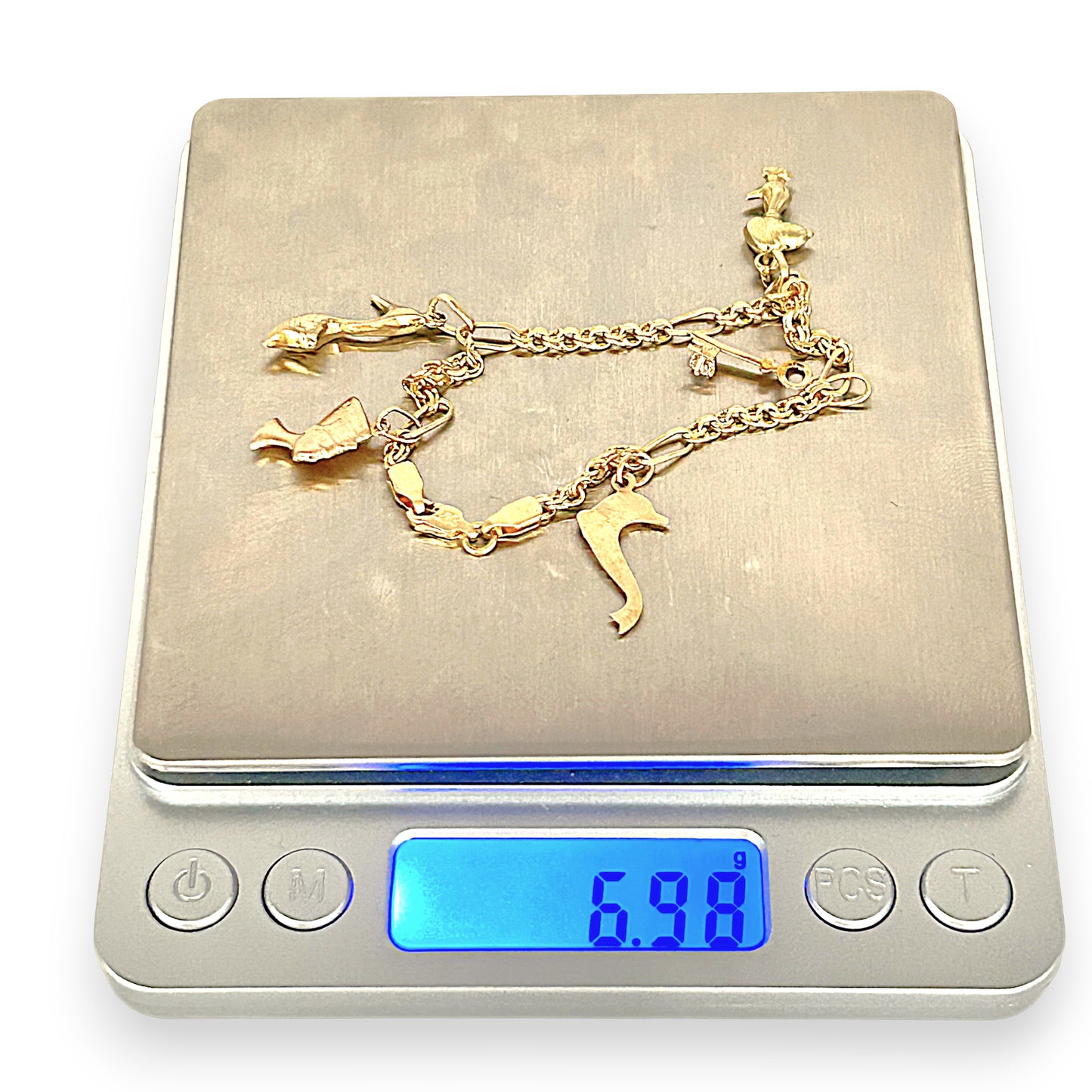 GOLD DEAL | 14ct (14K) Gold 5 Charms Bracelet 18cm