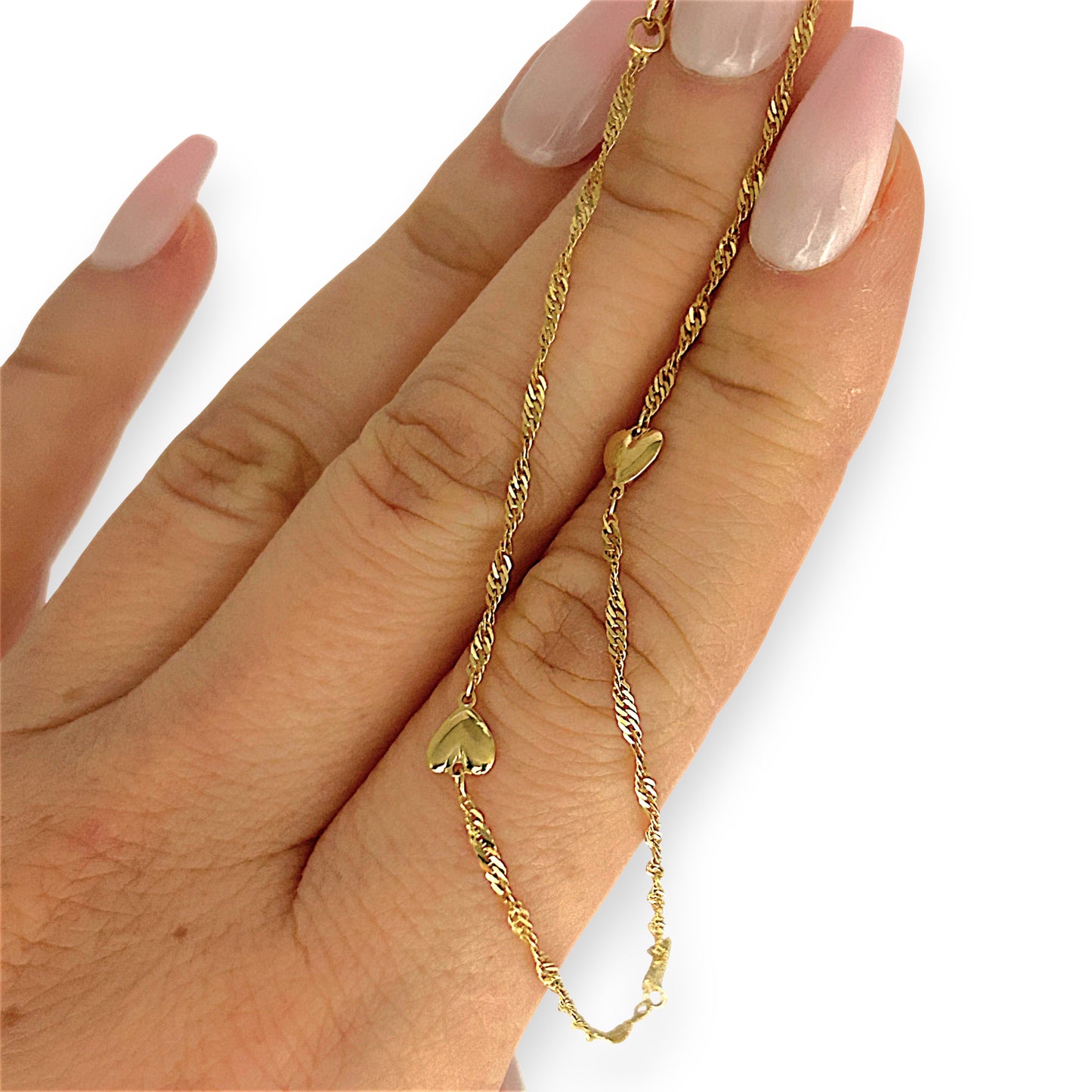 GOLD DEAL | 14ct (14K) Gold Sweet Embrace Heart Charm Bracelet 23cm