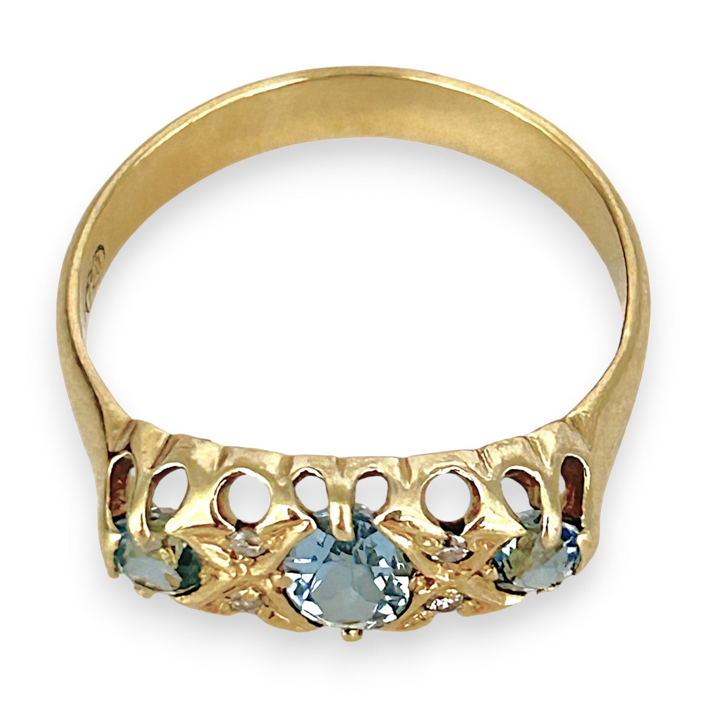 GOLD DEAL | 18ct (18K) Gold Aquamarine & Diamond Trilogy Refurbished Ring Valuation $3,250
