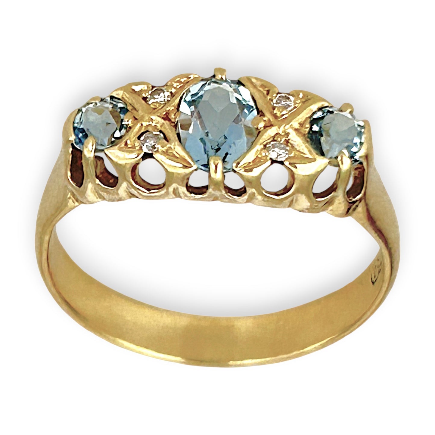 GOLD DEAL | 18ct (18K) Gold Aquamarine & Diamond Trilogy Refurbished Ring Valuation $3,250