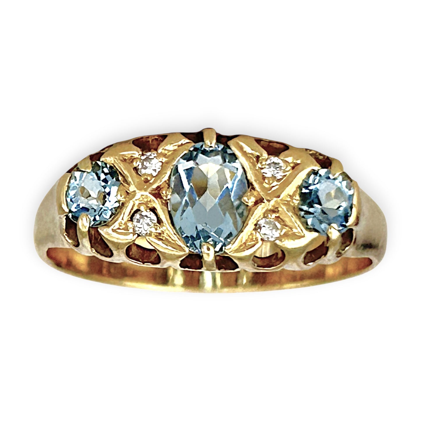 GOLD DEAL | 18ct (18K) Gold Aquamarine & Diamond Trilogy Refurbished Ring Valuation $3,250