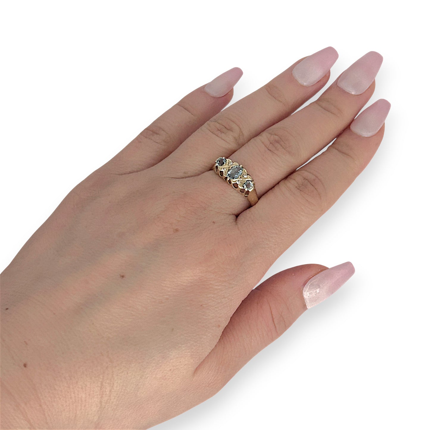 GOLD DEAL | 18ct (18K) Gold Aquamarine & Diamond Trilogy Refurbished Ring Valuation $3,250