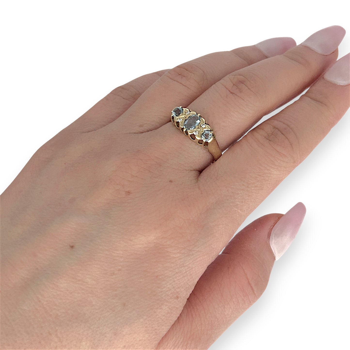 GOLD DEAL | 18ct (18K) Gold Aquamarine & Diamond Trilogy Refurbished Ring Valuation $3,250