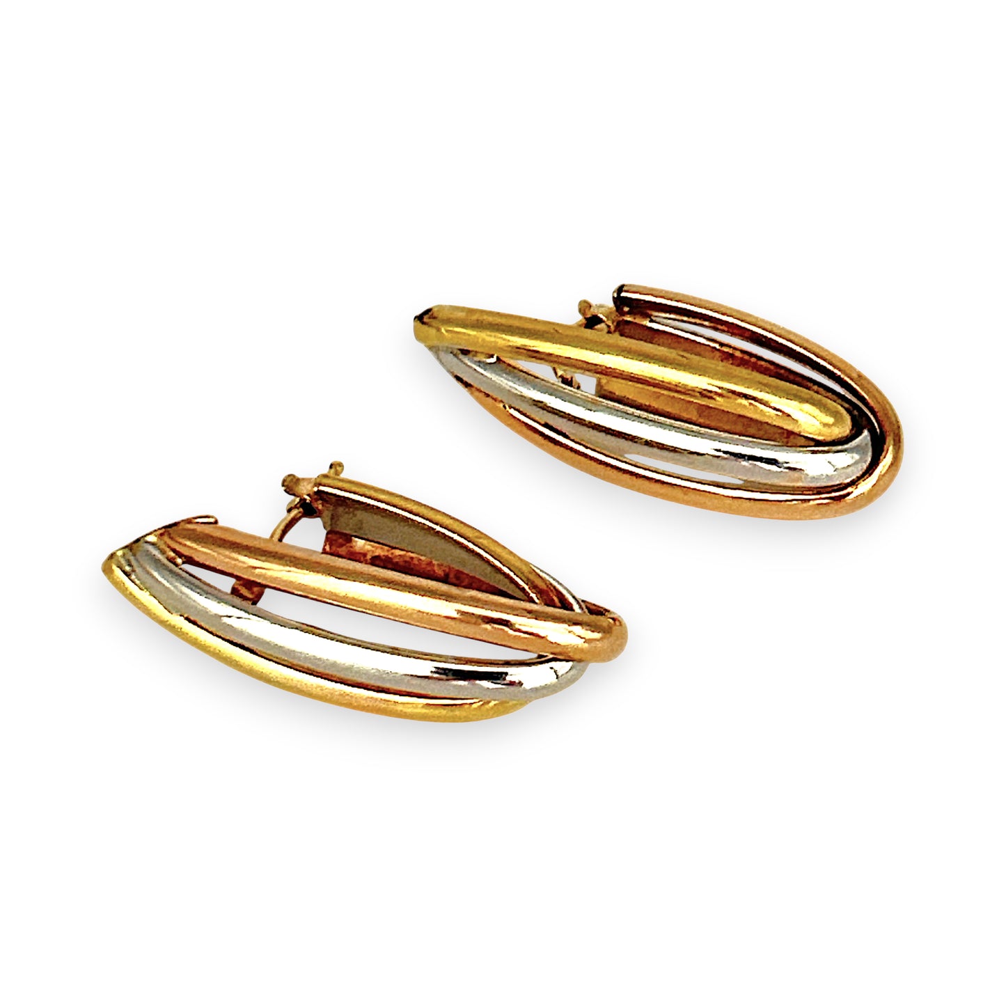 GOLD DEAL | 18ct Gold Tri Tone Upturned Arch Hoop Earrings 31.9mm