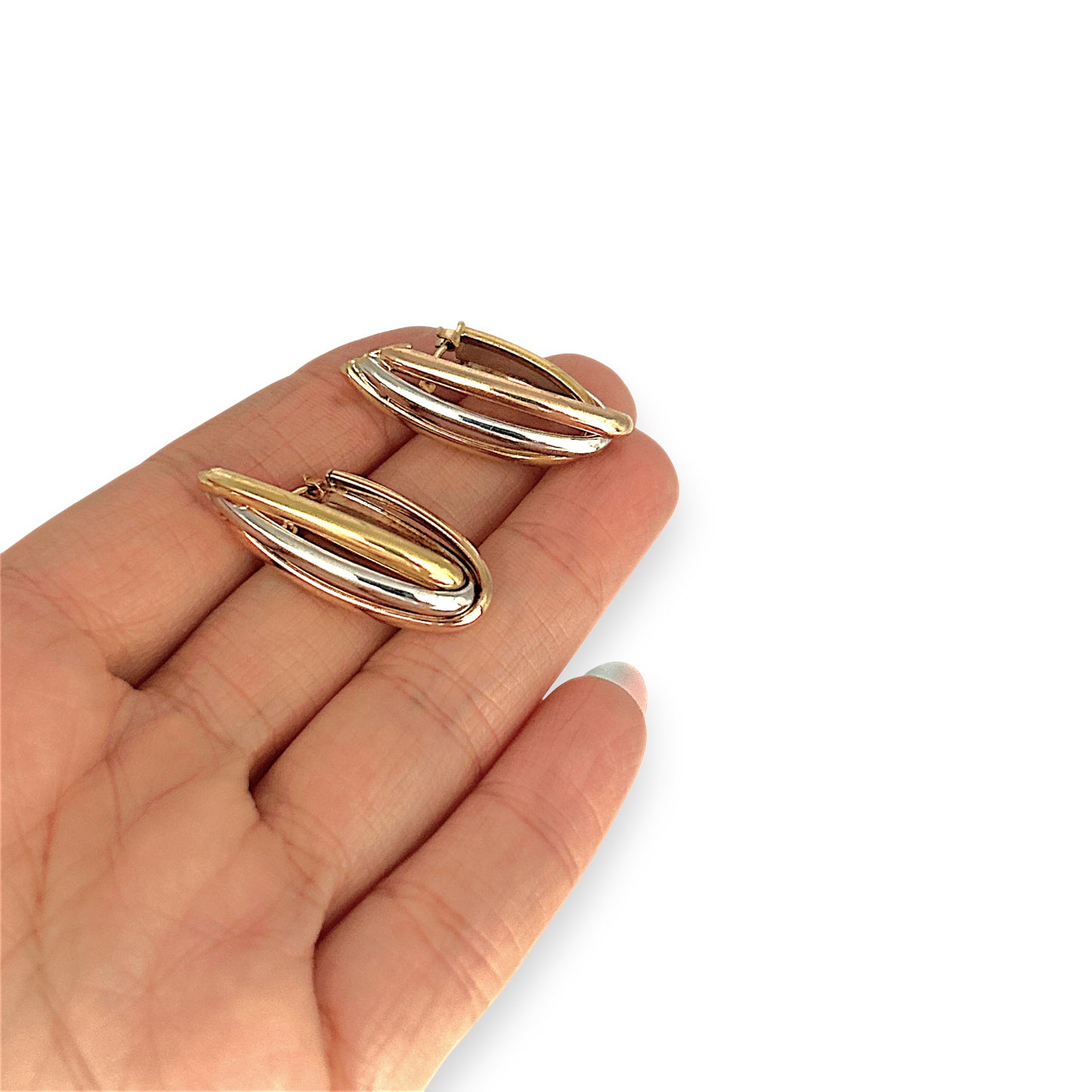 GOLD DEAL | 18ct Gold Tri Tone Upturned Arch Hoop Earrings 31.9mm