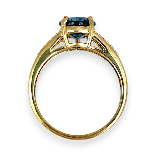GOLD DEAL | 9ct (9K) Gold Topaz & Diamond Dress Refurbished Ring Size P Valuation $1,700