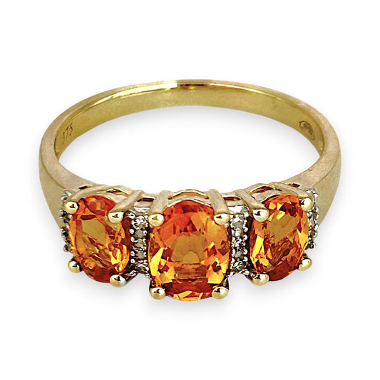 GOLD DEAL | 9ct (9K) Gold Citrine & Diamond Cluster Refurbished Ring Size O Valuation $1,000