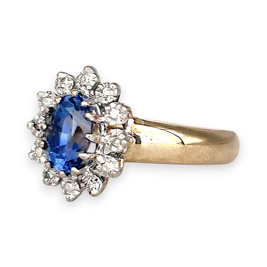 GOLD DEAL | 9ct (9K) Gold Heritage Sparkle Sapphire & Diamond Halo Ring Valuation $3,500