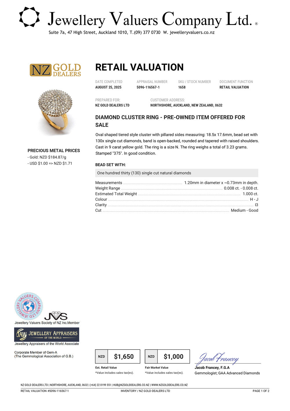 GOLD DEAL | 9ct (9K) Gold Radiant Grandeur 1ct Diamond Dome Ring Valuation $1,650