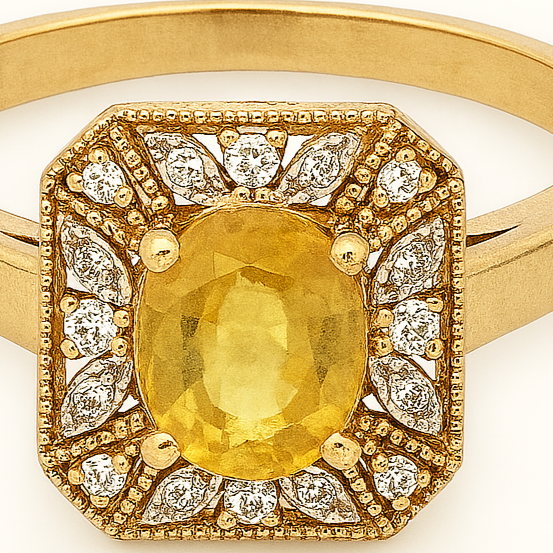 GOLD DEAL | 9ct (9K) Gold Regal Yellow Sapphire & Diamond Cluster Ring Valuation $2,200