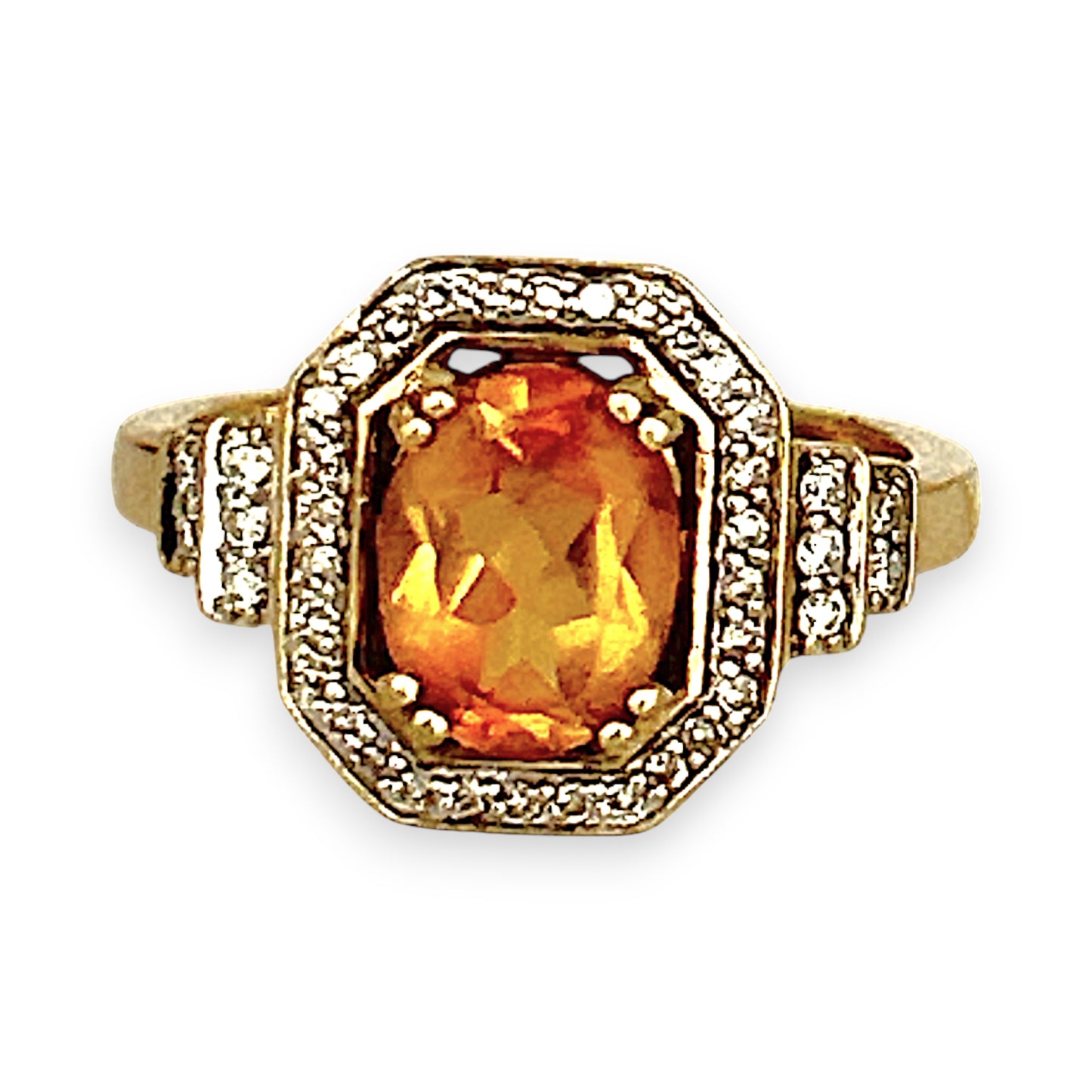 GOLD DEAL | 9ct (9K) Gold Radiant Warm Citrine & Diamond Halo Ring Valuation $2,200