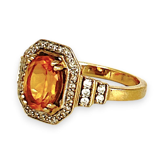 GOLD DEAL | 9ct (9K) Gold Radiant Warm Citrine & Diamond Halo Ring Valuation $2,200