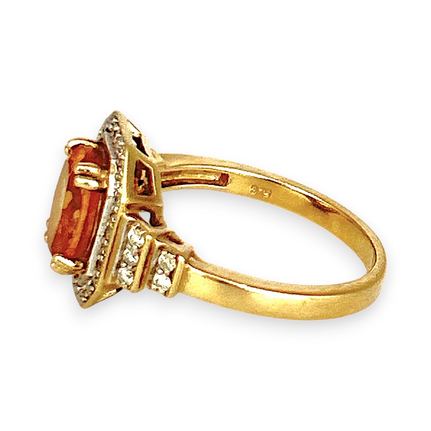 GOLD DEAL | 9ct (9K) Gold Radiant Warm Citrine & Diamond Halo Ring Valuation $2,200