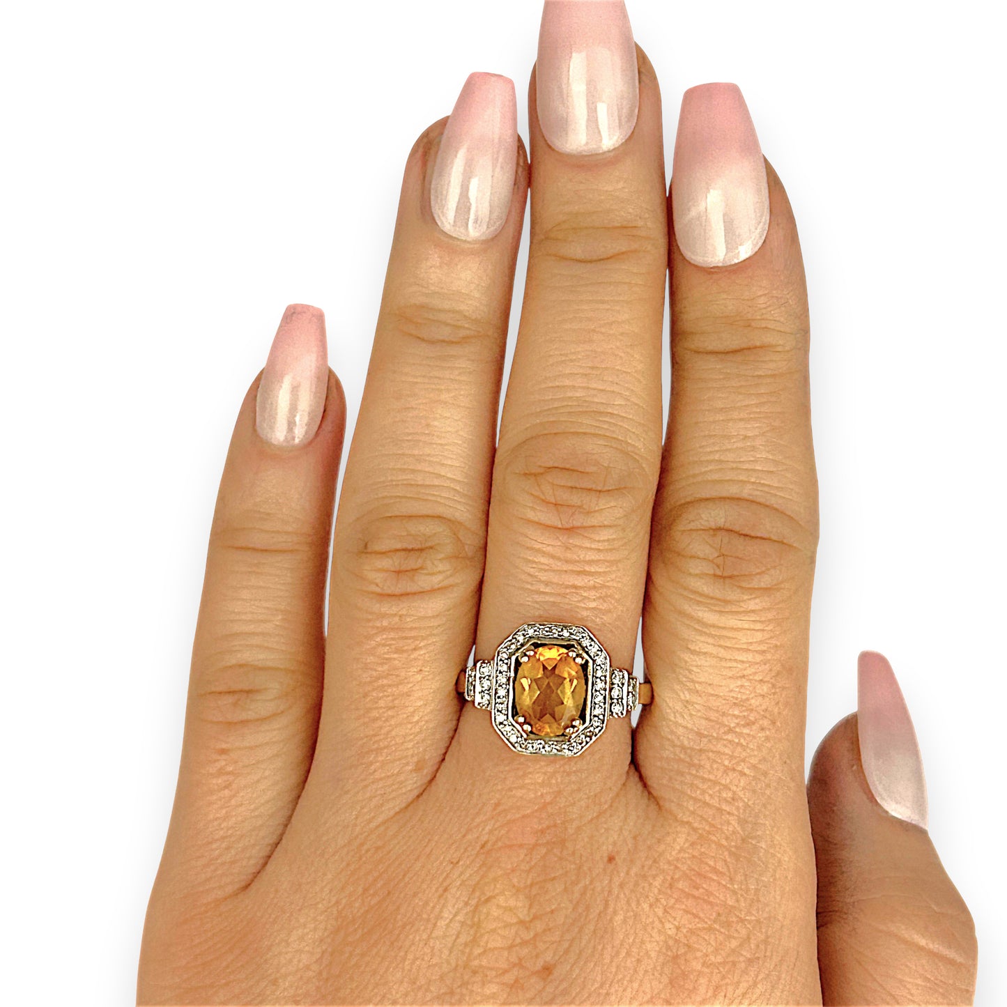 GOLD DEAL | 9ct (9K) Gold Radiant Warm Citrine & Diamond Halo Ring Valuation $2,200