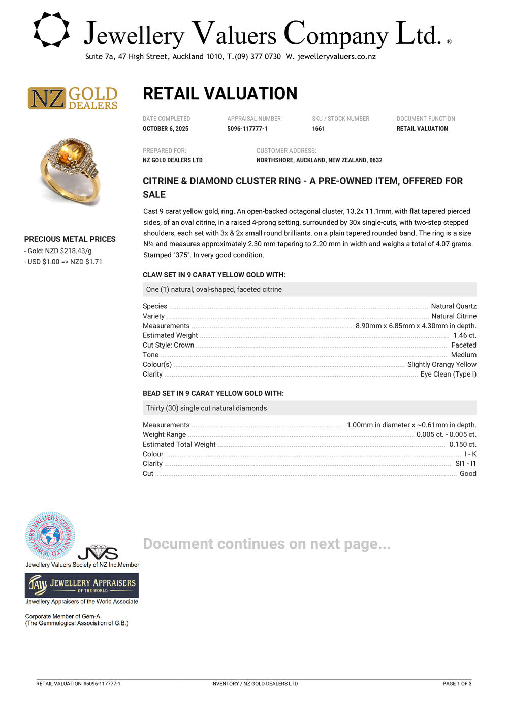 GOLD DEAL | 9ct (9K) Gold Radiant Warm Citrine & Diamond Halo Ring Valuation $2,200