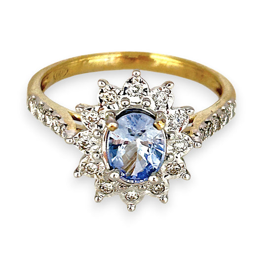 GOLD DEAL | 9ct (9K) Gold Refurbished Sapphire & Diamond Cluster Ring Size O Valuation $2,150
