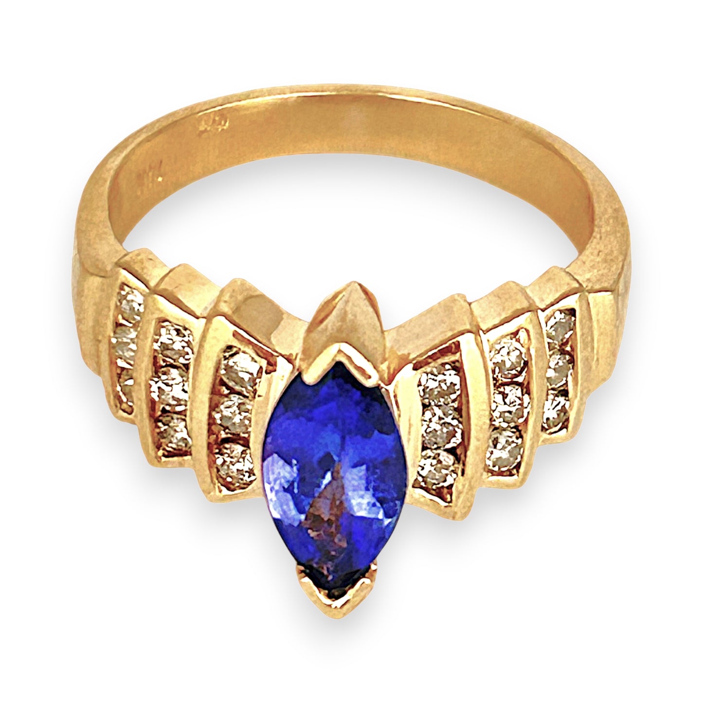 GOLD DEAL | 14ct Gold Bold Blue Tanzanite 1.00ct & Diamond 0.36ct Ring Valuation $6,237